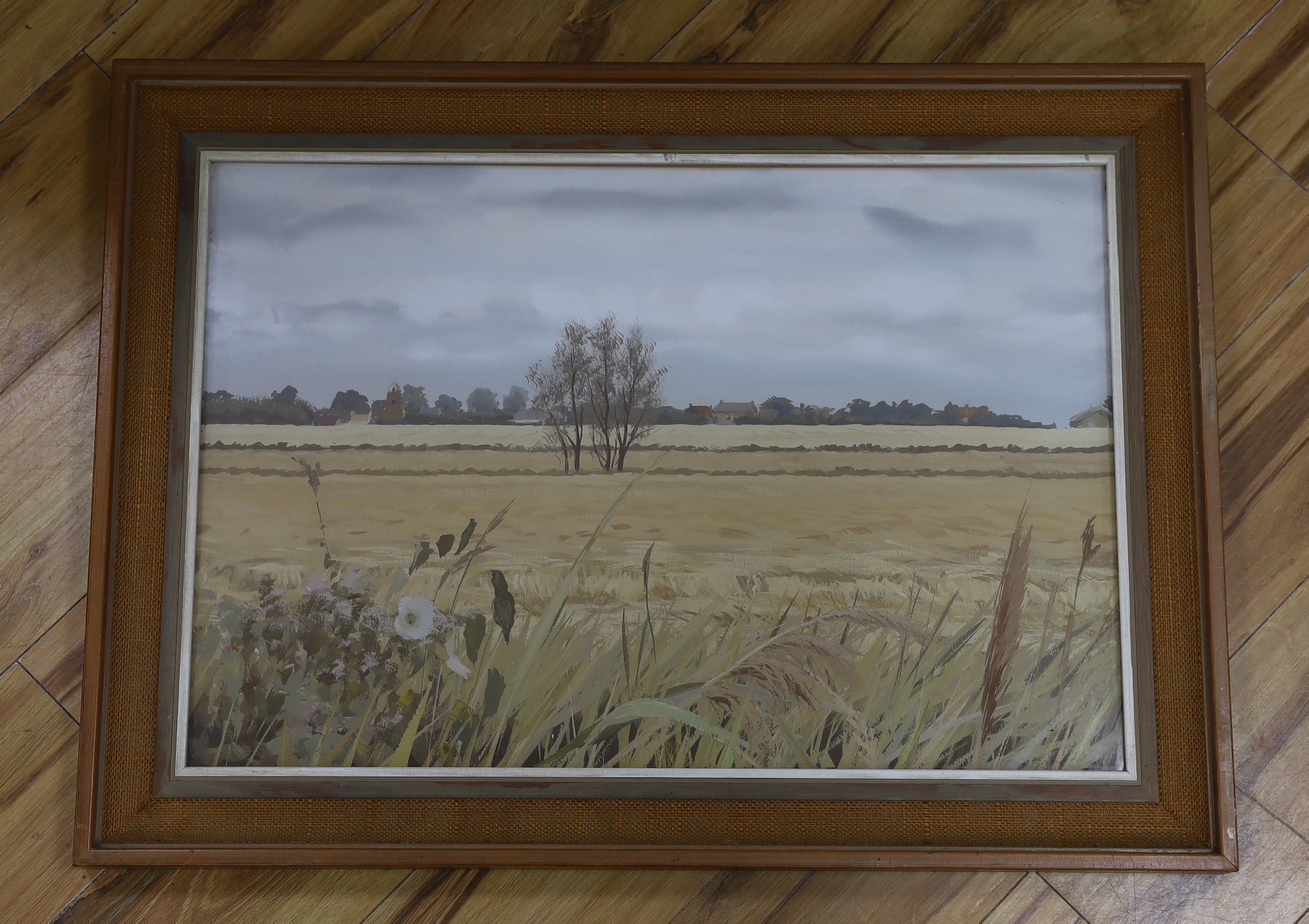 Anthony Day (b.1922), gouache, 'The Barley Fields', inscribed verso, 46 x 68cm